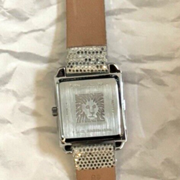Anne Klein Women Silver Glitter Sparkle Square Bezel Watch Leather Band NWT - Picture 9 of 13